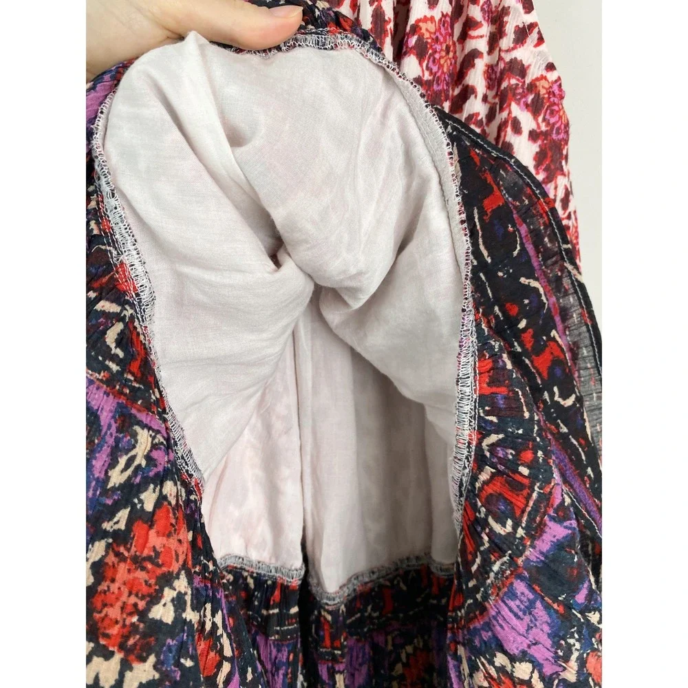 Free People Lyla Mini Swing Dress XS Pink Floral‎ Halter Neck Tiered Ruffle